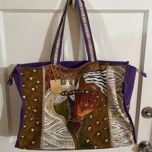 Laurel Burch Embracing Horses Heart canvas Extra Large Tote Duffle